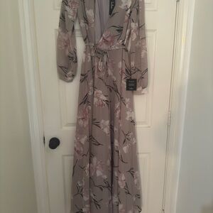 Lulu's Purple V-Neck Gown with Bishop Sleeves